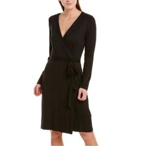Adriana Papell black faux wrap jersey knit dress